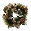 Picture of PLASTIC HOLLY WREATH SMALL WITH POINSETTIA GOLD