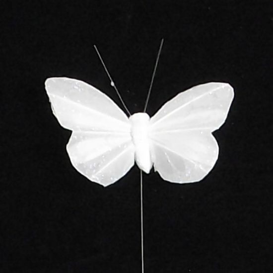 Picture of 7cm FEATHER BUTTERFLY ON 20cm WIRE IVORY X 12pcs