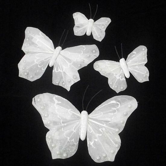 Picture of 5cm FEATHER BUTTERFLY ON 20cm WIRE IVORY X 24pcs