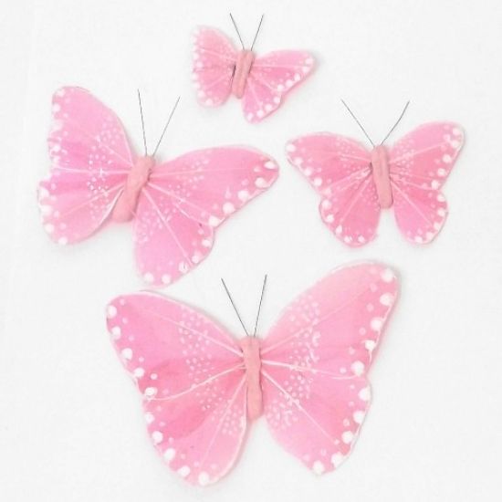Picture of 7cm FEATHER BUTTERFLY ON 20cm WIRE LIGHT PINK X 12pcs
