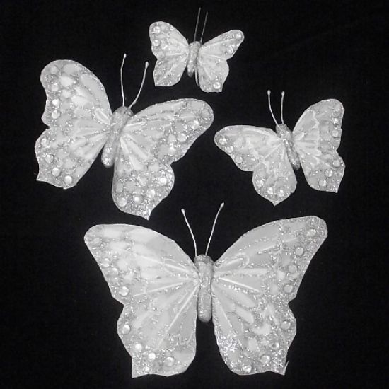 Picture of 5cm FEATHER BUTTERFLY ON CROCODILE CLIP IVORY/SILVER X 24pcs