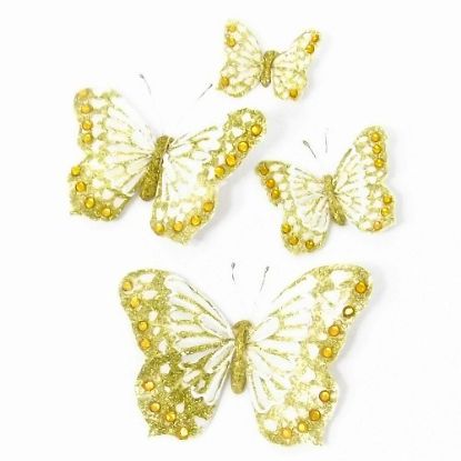 Picture of 7cm FEATHER BUTTERFLY ON CROCODILE CLIP IVORY/GOLD X 12pcs