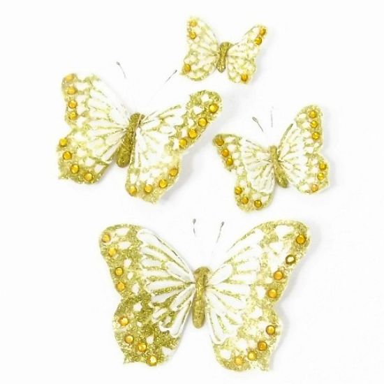 Picture of 7cm FEATHER BUTTERFLY ON CROCODILE CLIP IVORY/GOLD X 12pcs