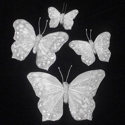 Picture of 12cm FEATHER BUTTERFLY ON CROCODILE CLIP IVORY/SILVER X 12pcs