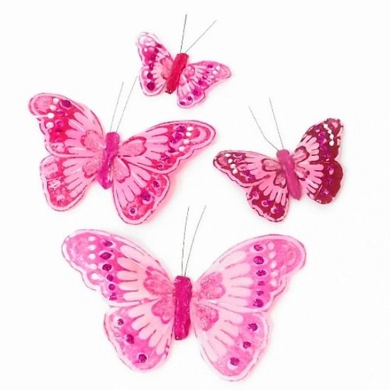 Picture of 12cm FEATHER BUTTERFLY ON CROCODILE CLIP HOT PINK X 12pcs