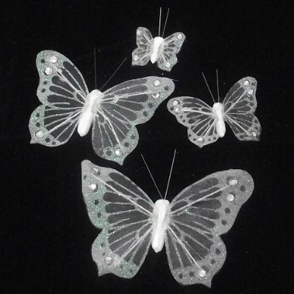 Picture of 4cm ORGANZA BUTTERFLY ON 20cm WIRE WHITE X 24pcs