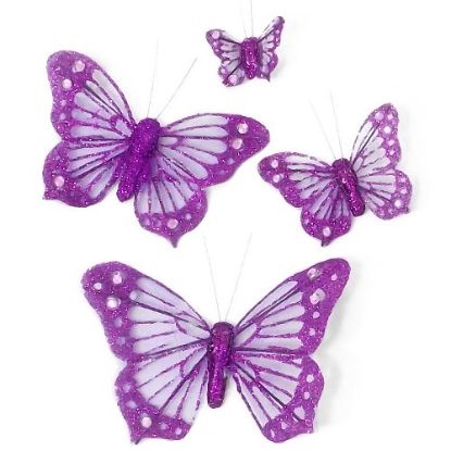 Picture of 4cm ORGANZA BUTTERFLY ON 20cm WIRE PURPLE X 24pcs
