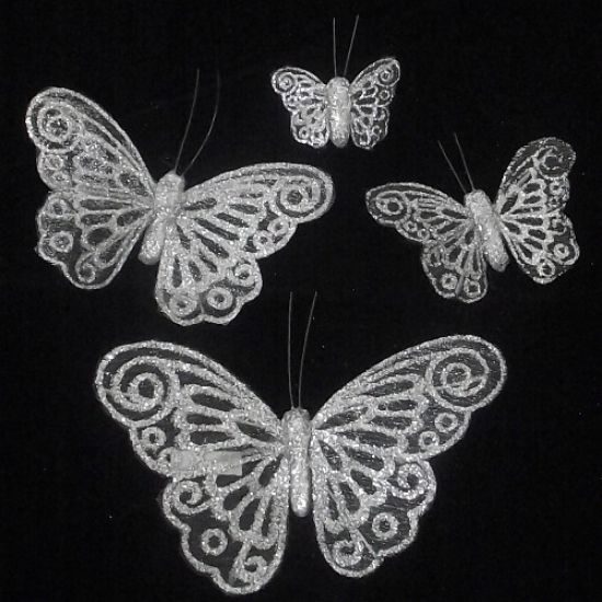 Picture of 4cm ORGANZA BUTTERFLY ON CROCODILE CLIP SILVER X 24pcs