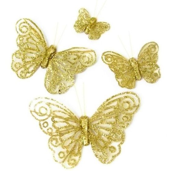 Picture of 4cm ORGANZA BUTTERFLY ON CROCODILE CLIP GOLD X 24pcs