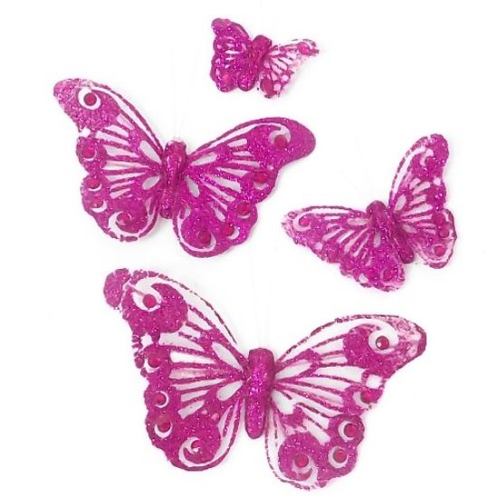Picture of 7cm ORGANZA BUTTERFLY ON CROCODILE CLIP CERISE X 12pcs