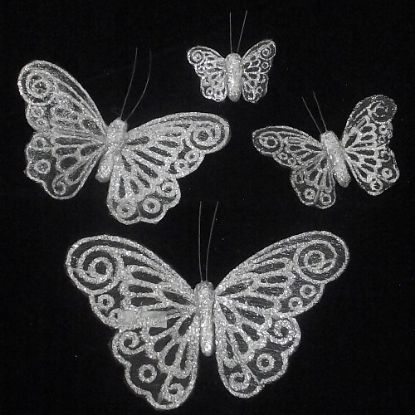 Picture of 12cm ORGANZA BUTTERFLY ON CROCODILE CLIP SILVER X 12pcs