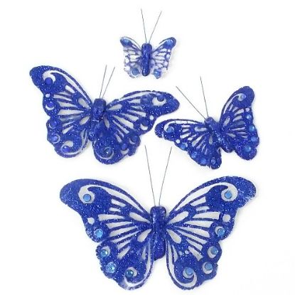 Picture of 12cm ORGANZA BUTTERFLY ON CROCODILE CLIP ROYAL BLUE X 12pcs