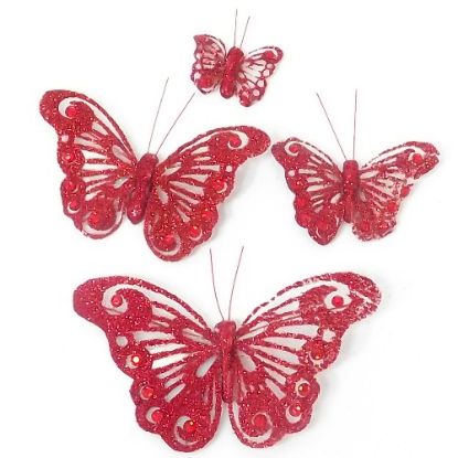Picture of 12cm ORGANZA BUTTERFLY ON CROCODILE CLIP RED X 12pcs