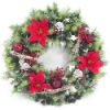 Picture of PLASTIC HOLLY WREATH LARGE WITH VELVET POINSETTIAS AND SNOW RED