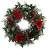 Picture of PLASTIC HOLLY WREATH LARGE WITH VELVET POINSETTIAS AND SNOW RED