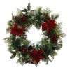 Picture of PLASTIC HOLLY WREATH LARGE WITH 3 POINSETTIAS RED