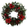 Picture of PLASTIC HOLLY WREATH LARGE WITH VELVET POINSETTIAS AND BAUBLES RED