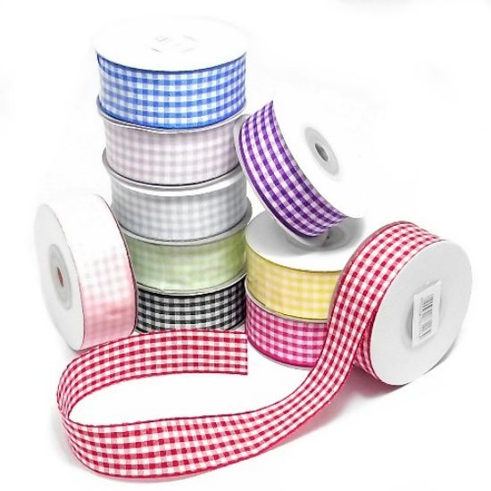 Picture of FABRIC GINGHAM RIBBON WITH WOVEN EDGE 15mm X 10met LIME GREEN