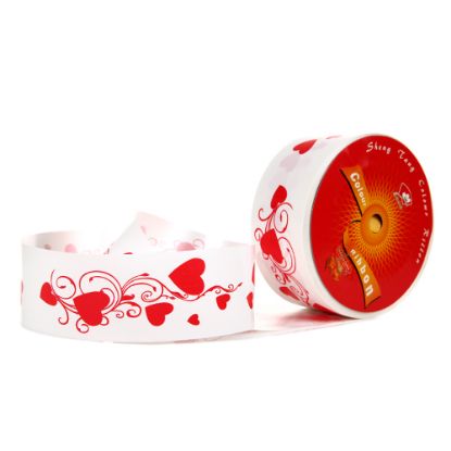 Picture of 50mm (2 INCH) POLY RIBBON X 50 YARDS WHITE WITH RED HEARTS