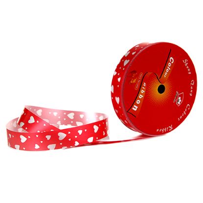 Picture of 18mm POLY RIBBON X 20 YARDS RED WITH SILVER HEARTS