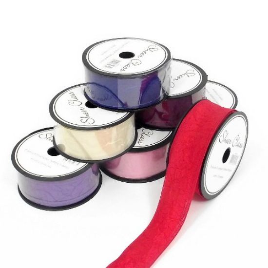 Picture of CRUMPLED TAFFETA RIBBON WITH WIRED EDGE 40mm X 10met PURPLE