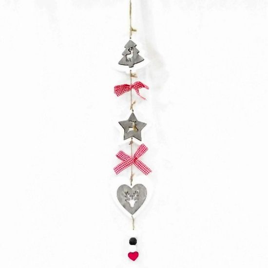 Picture of 60cm HANGING CHRISTMAS DECO WITH RIBBON NATURAL/WHITE/RED