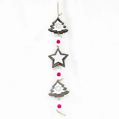 Picture of 60cm HANGING CHRISTMAS DECO WITH BEADS NATURAL/WHITE/PINK
