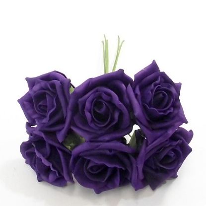 Picture of PRINCESS COLOURFAST FOAM ROSE BUNCH OF 6 PURPLE