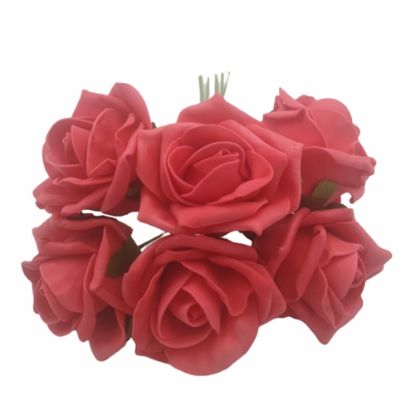 Picture of PRINCESS COLOURFAST FOAM ROSE BUNCH OF 6 LIGHT RED