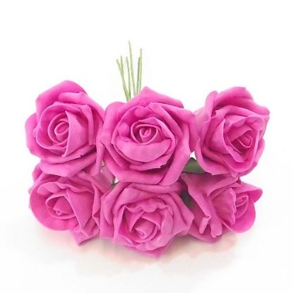 Picture of PRINCESS COLOURFAST FOAM ROSE BUNCH OF 6 FUCHSIA