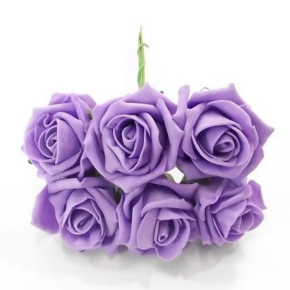 Picture of PRINCESS COLOURFAST FOAM ROSE BUNCH OF 6 LILAC