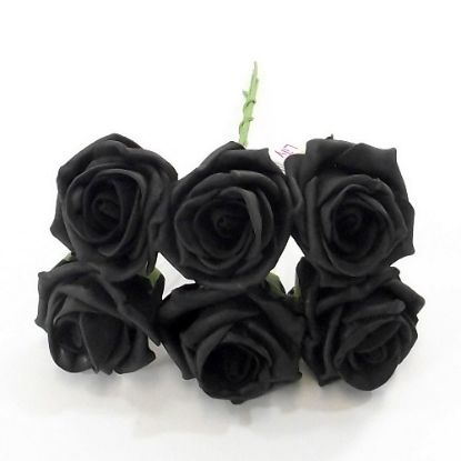 Picture of PRINCESS COLOURFAST FOAM ROSE BUNCH OF 6 BLACK