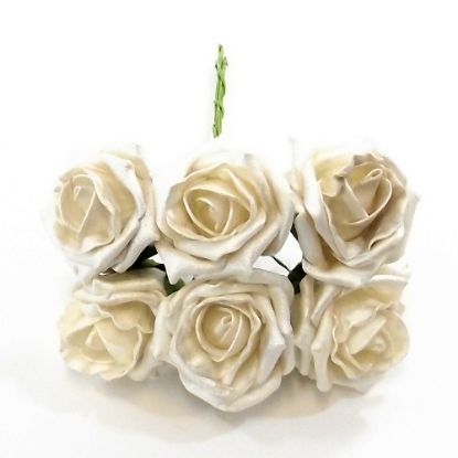 Picture of PRINCESS COLOURFAST FOAM ROSE BUNCH OF 6 PEARLISED WHITE