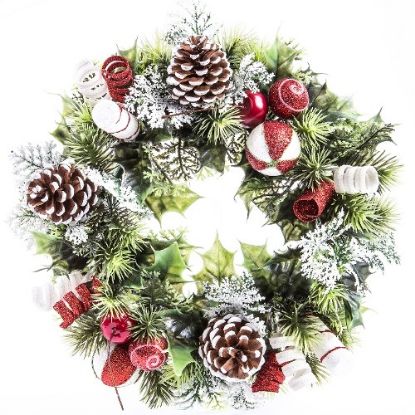 Picture of 11 INCH PLASTIC HOLLY WREATH WITH CANDY CANE