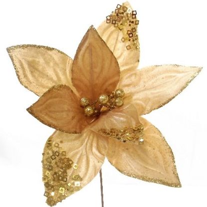 Picture of 45cm SINGLE VELVET POINSETTIA WITH SEQUINS CHAMPAGNE/GOLD