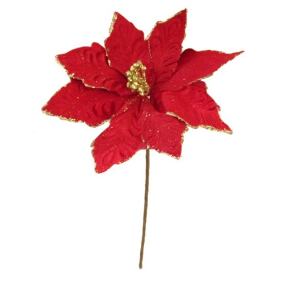 Picture of 45cm SINGLE VELVET POINSETTIA RED/GOLD