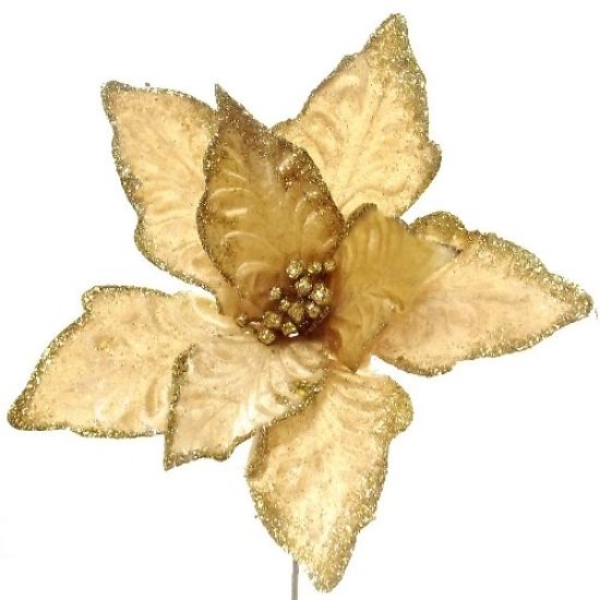 Picture of 45cm SINGLE VELVET POINSETTIA LIGHT GOLD