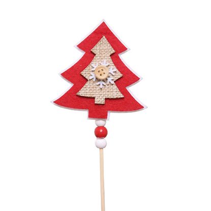 Picture of 31cm WOODEN BUTTON SNOWFLAKE XMAS TREE PICK RED/WHITE X 6pcs