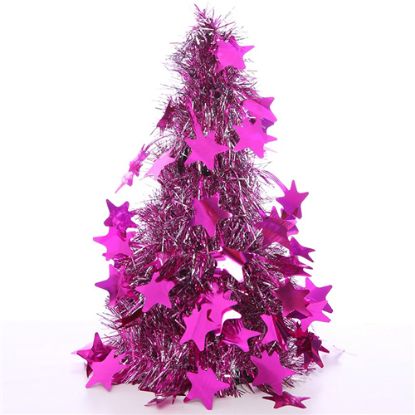 Picture of 26cm TINSEL CONE FUCHSIA/SILVER WITH FUCHSIA STARS