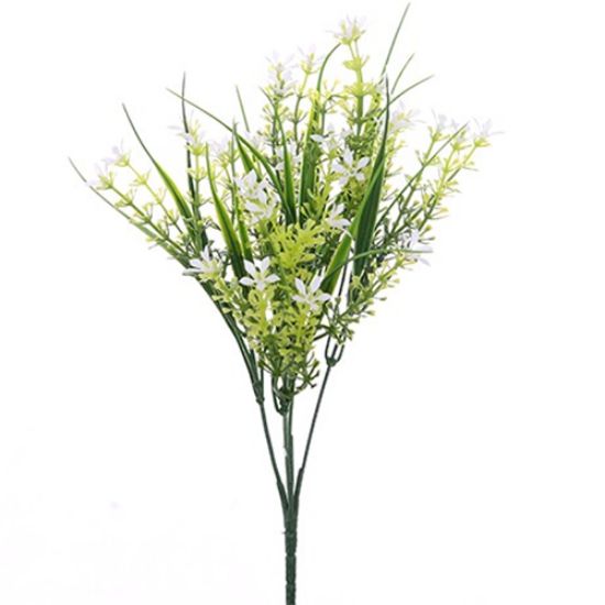 Picture of 32cm PLASTIC CROWN FLOWER BUSH WITH GRASS WHITE