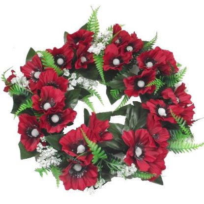 Picture of 30cm ANEMONE AND FERN WREATH RED