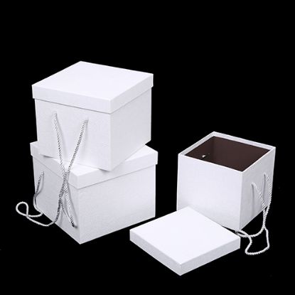 Picture of SET OF 3 SQUARE FLOWER BOX WHITE/IVORY