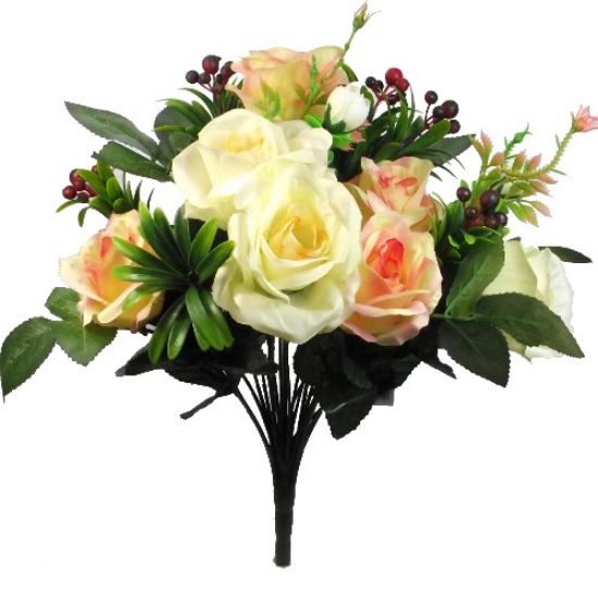 Picture of OPEN ROSE AND FOLIAGE MIXED BUSH YELLOW/PEACH