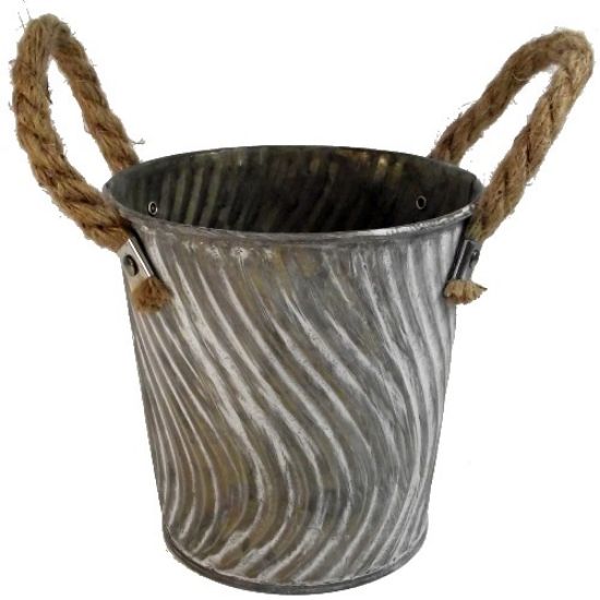 Picture of 11cm METAL ROUND WEATHERED EFFECT POT WITH ROPE EARS