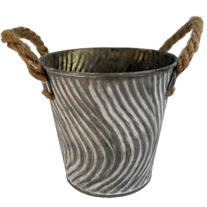 Picture of 13cm METAL ROUND WEATHERED EFFECT POT WITH ROPE EARS