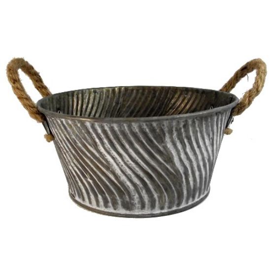 Picture of 18cm METAL ROUND WEATHERED EFFECT PLANTER WITH ROPE EARS