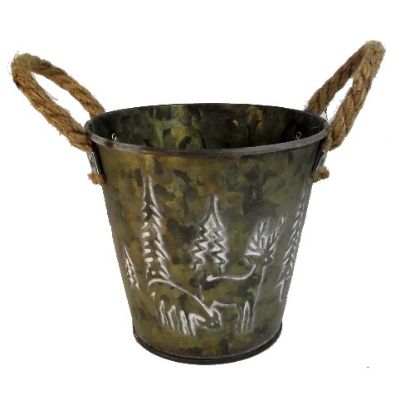 Picture of 13cm METAL ROUND POT WITH ROPE EARS - REINDEER