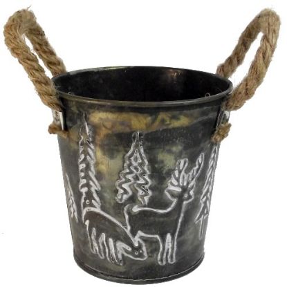 Picture of 11cm METAL ROUND POT WITH ROPE EARS - REINDEER