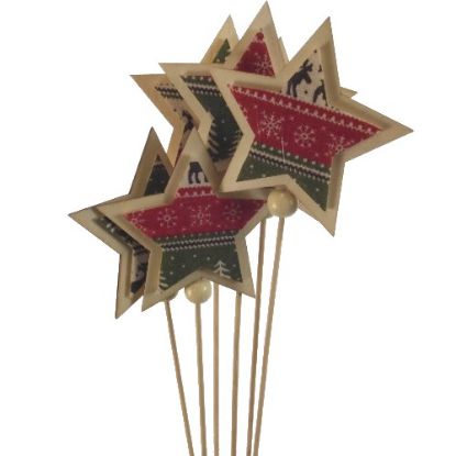 Picture of WOODEN STAR ON 50cm WOODEN STICK WITH REINDEER DECO x 6pcs