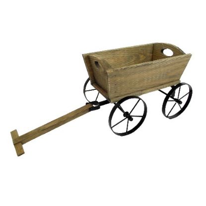 Picture of 56cm WOODEN PUSHCART PLANTER WITH METAL WHEELS